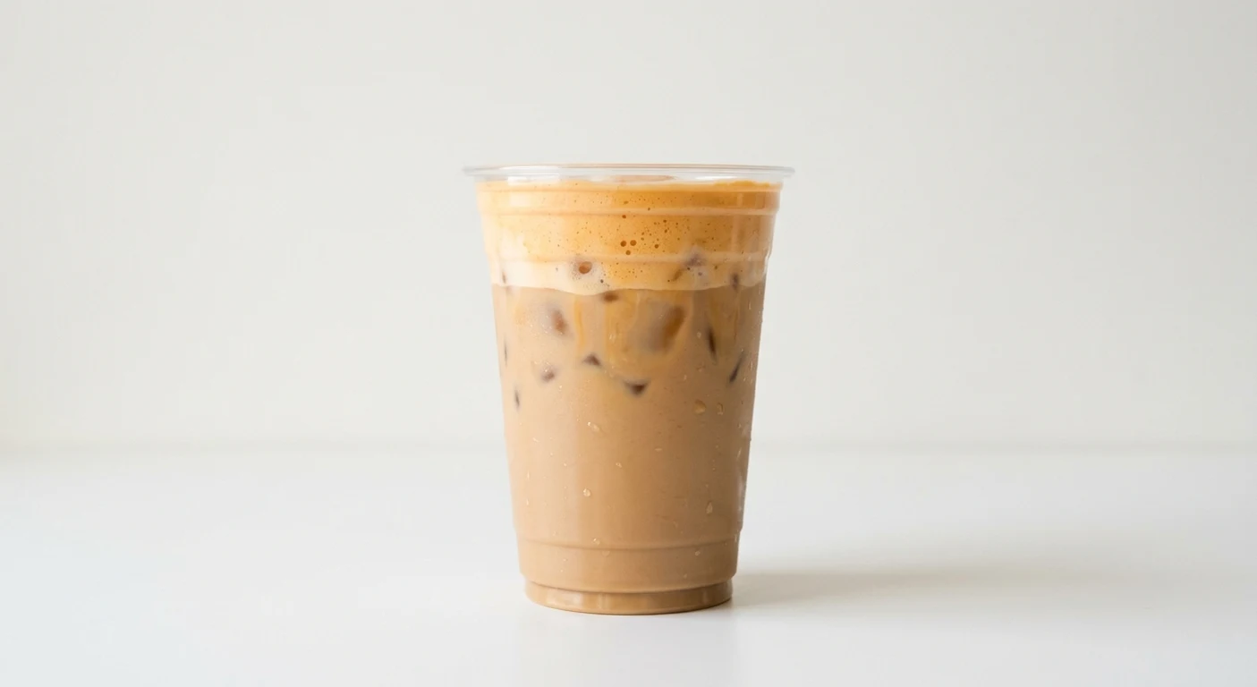 Starbucks US Iced Orange Cream Chai (Venti), iced chai latte topped with orange cold foam in a clear cup, nutrition and calories
