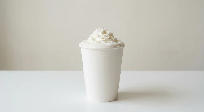 Starbucks US Vanilla Crème (Grande), steamed vanilla milk topped with whipped cream in a white paper cup, nutrition and calories