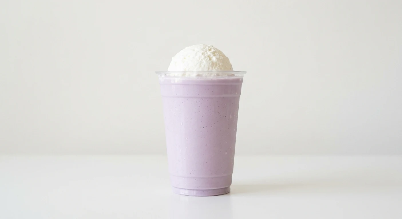 Starbucks US Lavender Crème Frappuccino (Grande), blended lavender cream drink topped with whipped cream in a clear cup, nutrition and calories
