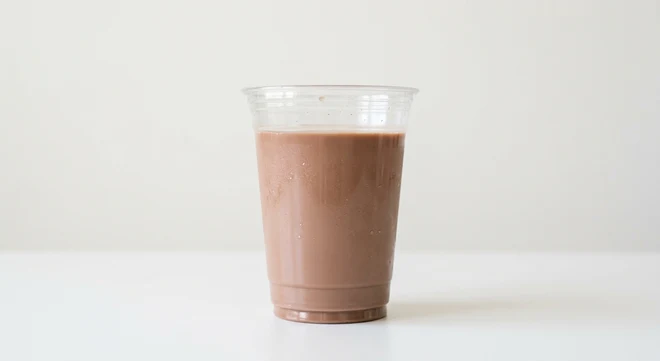 Starbucks US Horizon Organic Lowfat Chocolate Milk, chocolate milk poured into a clear cup, nutrition and calories