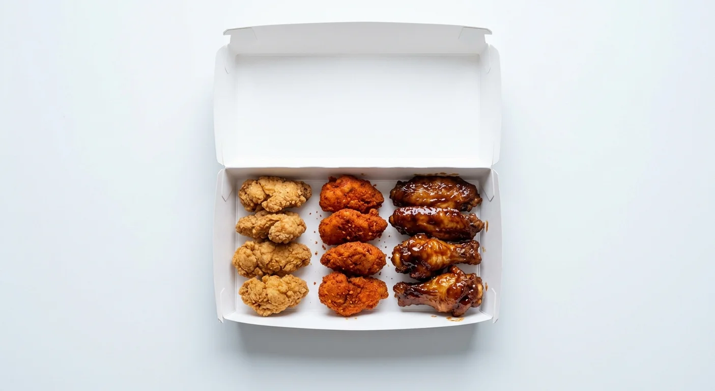 Papa John's Chicken Combo, chicken poppers, piri piri poppers and BBQ chicken wings in a takeaway box, nutrition and calories
