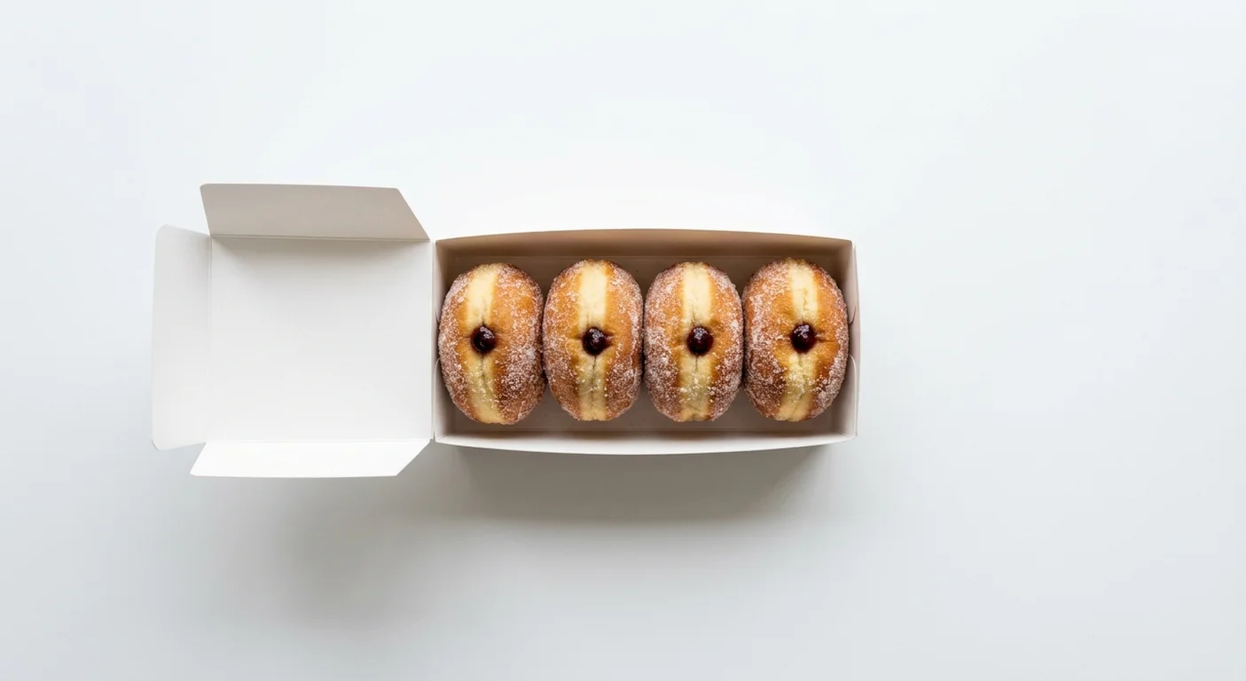 Papa John's Mini Filled Doughnuts, 4 sugar-dusted mini filled doughnuts in a takeaway box, nutrition and calories