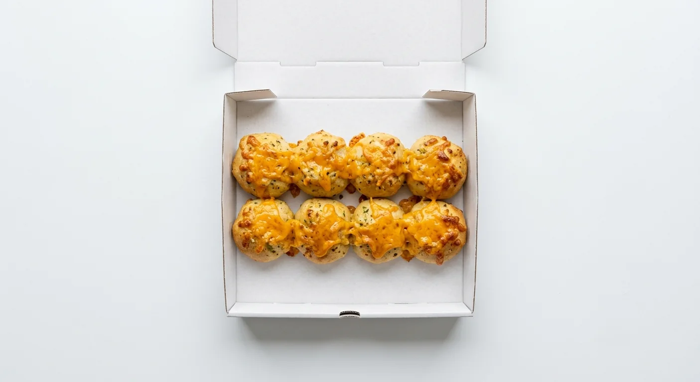 Papa John's Garlic Papa Bites with Cheddar, 8 garlic dough bites with melted cheddar in a takeaway box, nutrition and calories