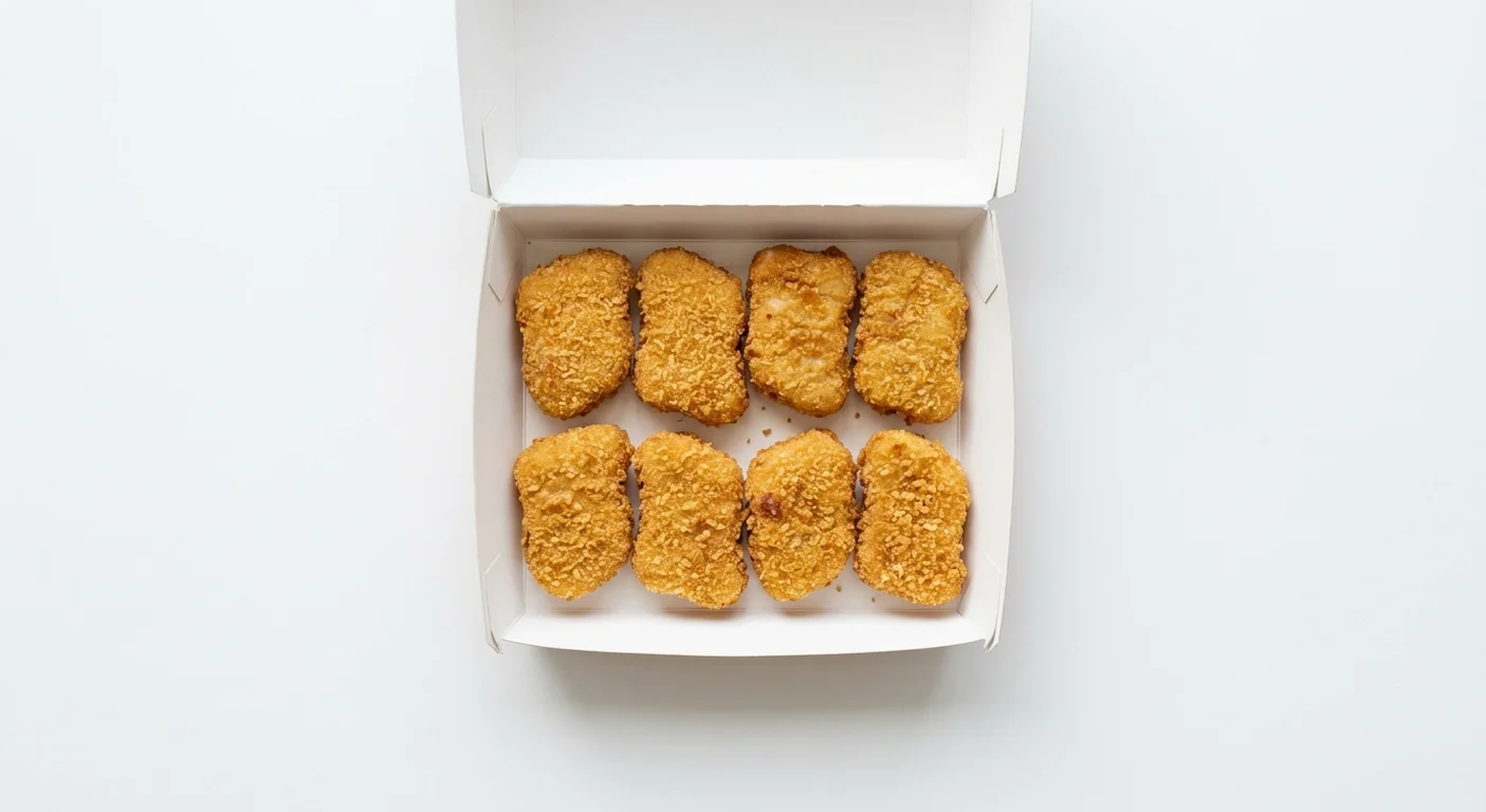 Papa John's Quorn Vegan Nuggets, 8 golden breaded vegan nuggets in a takeaway box, nutrition and calories