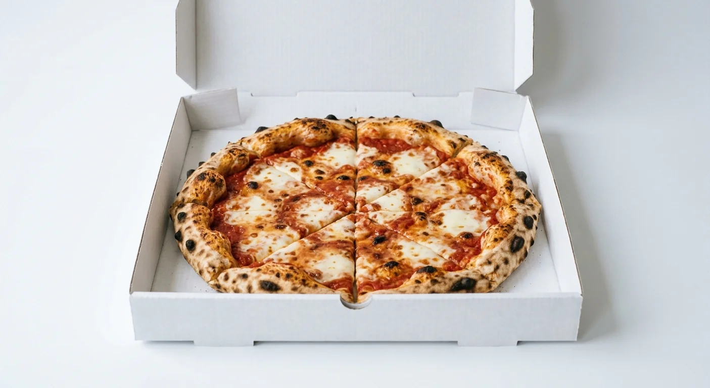 Papa John's Sourdough Margherita, whole sourdough pizza with fior di latte mozzarella in a takeaway pizza box, nutrition and calories
