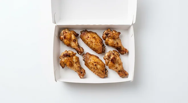 Papa John's Plain Roasted Chicken Wings, 6 plain roasted chicken wings in a takeaway box, nutrition and calories