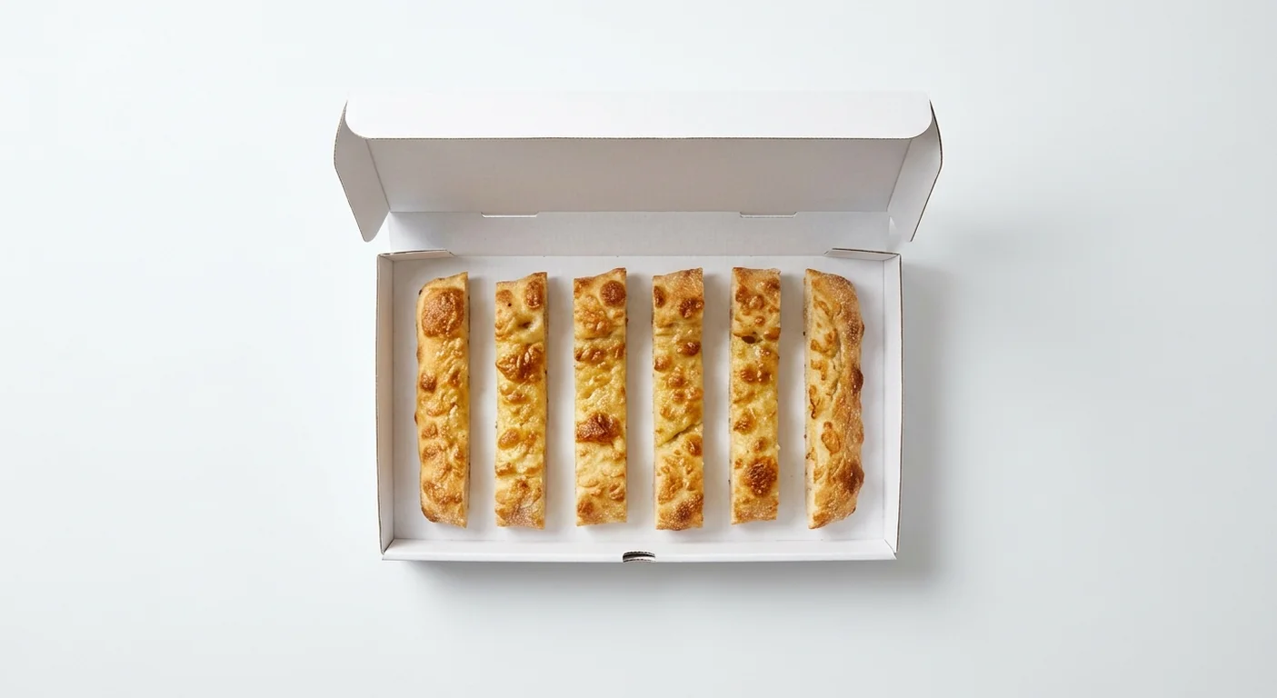 Papa John's Sourdough Dippers, 6 golden garlic sourdough dippers in a takeaway box, nutrition and calories