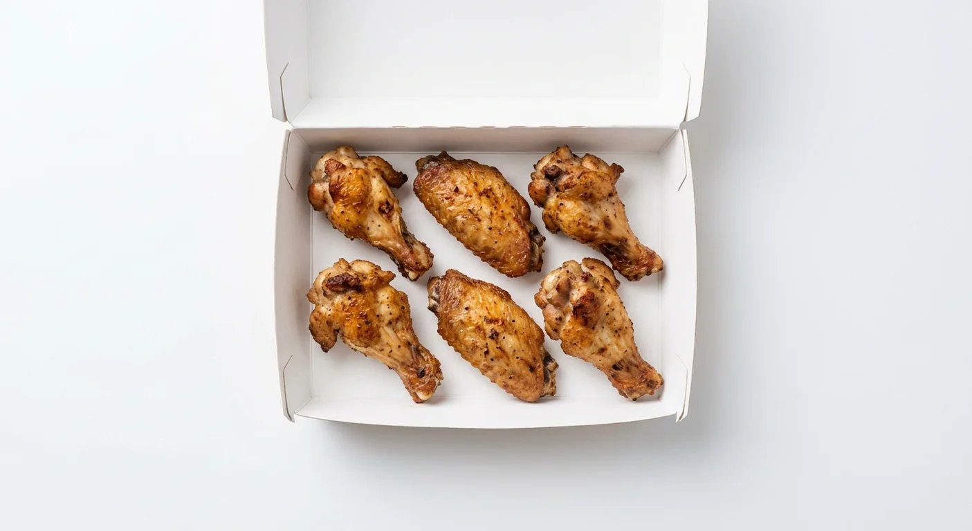 Papa John's Plain Roasted Chicken Wings, 6 plain roasted chicken wings in a takeaway box, nutrition and calories