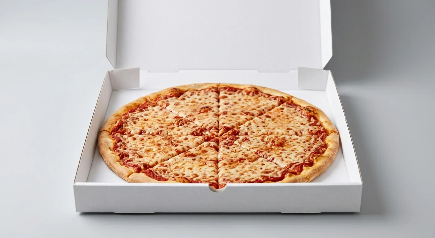 Papa John's Vegan Cheese and Tomato (Authentic Thin Crust), whole Authentic Thin Crust pizza with plant-based cheese in a takeaway pizza box, nutrition and calories