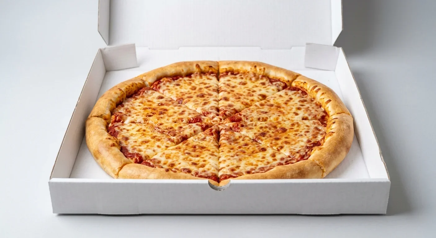 Papa John's Cheese and Tomato (Pepperoni Stuffed Crust), whole Pepperoni Stuffed Crust pizza with mozzarella in a takeaway pizza box, nutrition and calories