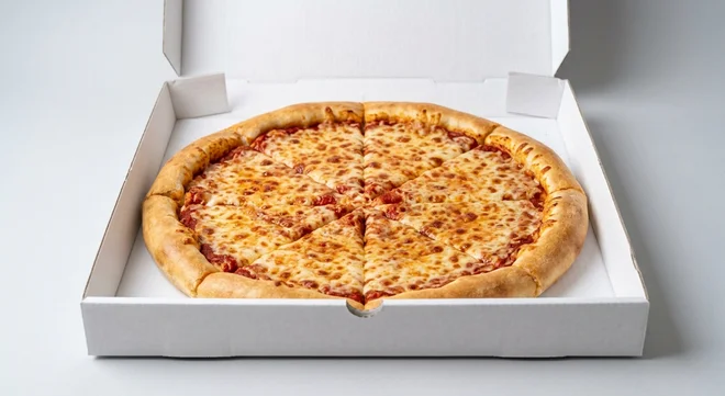 Papa John's Cheese and Tomato (Cheddar Stuffed Crust), whole Cheddar Stuffed Crust pizza with mozzarella in a takeaway pizza box, nutrition and calories