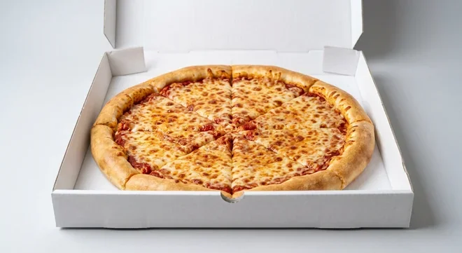 Papa John's Cheese and Tomato (Stuffed Crust), whole Stuffed Crust pizza with mozzarella in a takeaway pizza box, nutrition and calories