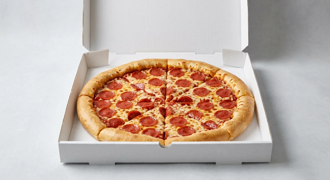 Papa John's Double Pepperoni (Stuffed Crust), whole Stuffed Crust pizza with double pepperoni in a takeaway pizza box, nutrition and calories