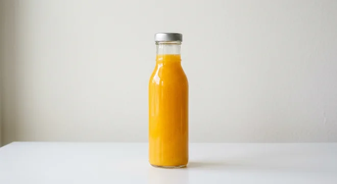 Starbucks US Evolution Fresh Pure Orange, bottle of bright orange cold-pressed orange juice, nutrition and calories