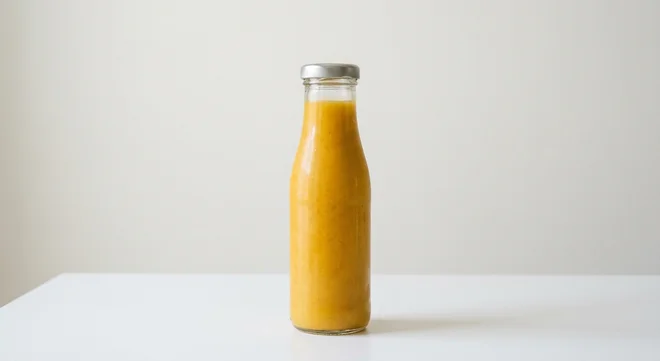 Starbucks US Evolution Fresh Organic Defense Up, bottle of golden-orange fruit smoothie, nutrition and calories
