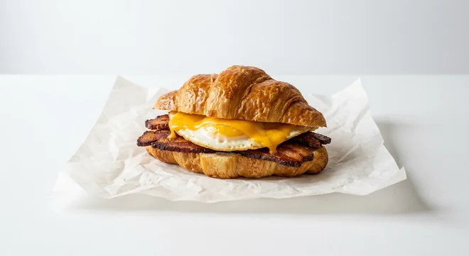 Starbucks US Double-Smoked Bacon, Cheddar & Egg Sandwich, croissant bun sandwich with smoked bacon, fried egg and melted cheddar, nutrition and calories