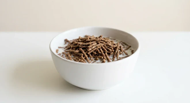 Asda High Bran, wheat bran sticks in a white bowl with milk, nutrition and calories