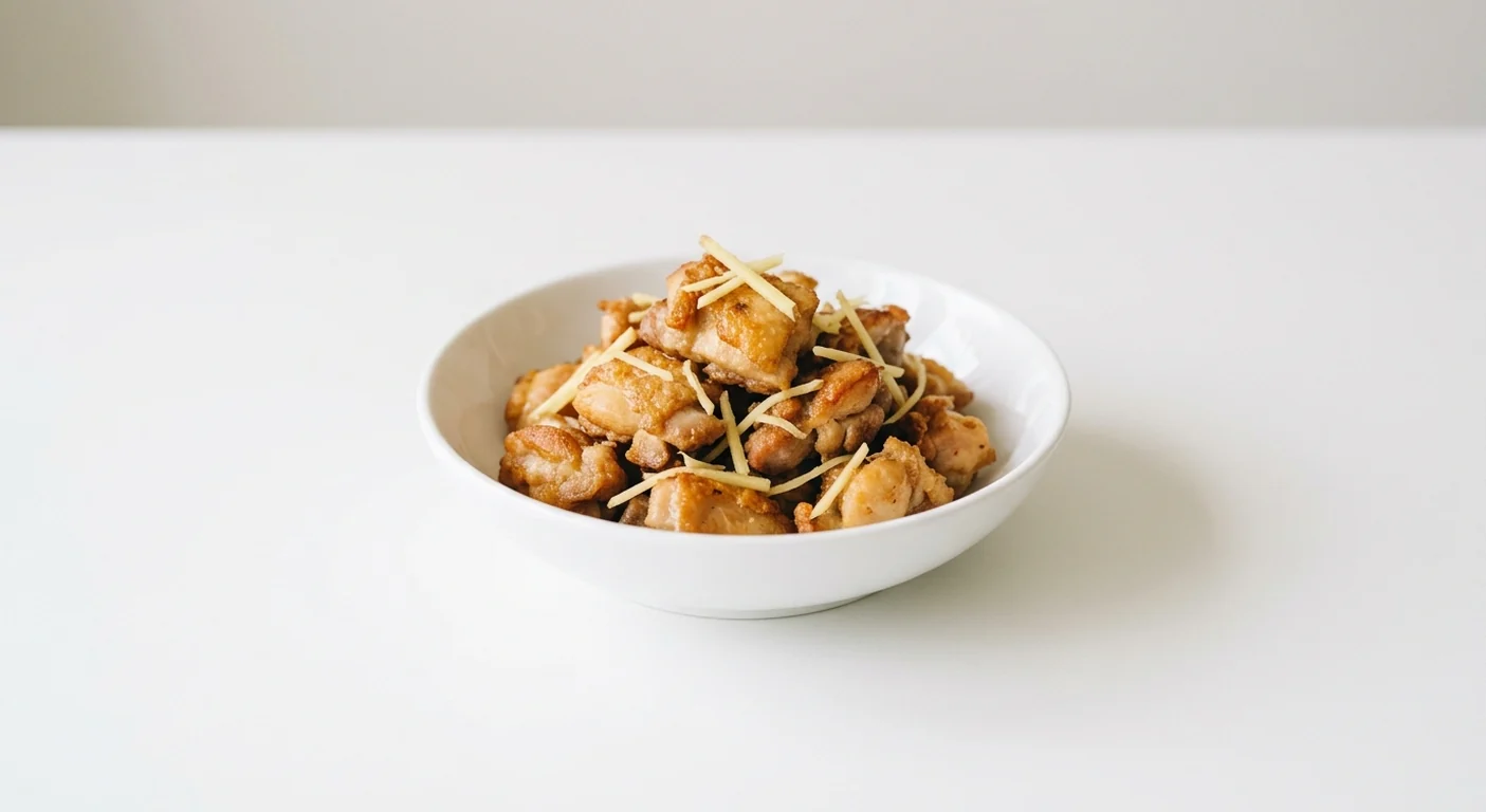 Wagamama Extra Ginger Chicken, wok-fried chicken pieces with fine strips of ginger in a white bowl, nutrition and calories