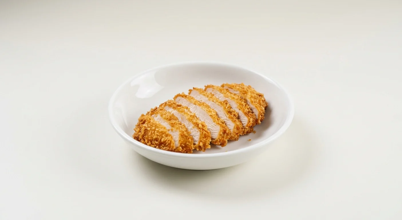 Wagamama Extra Katsu Chicken, sliced crisp golden panko chicken katsu in a white bowl, nutrition and calories