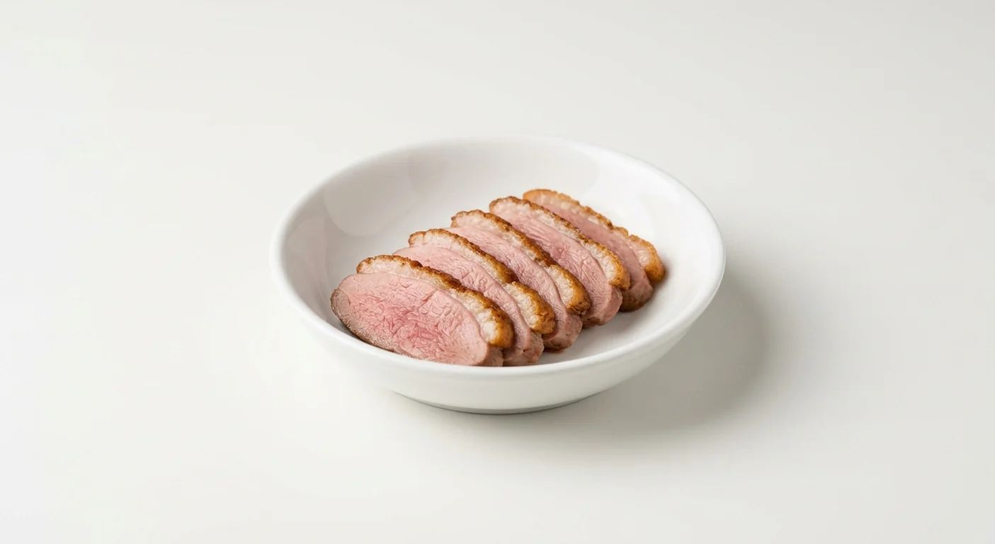 Wagamama Extra Grilled Duck, sliced grilled duck breast with a pink centre in a white bowl, nutrition and calories