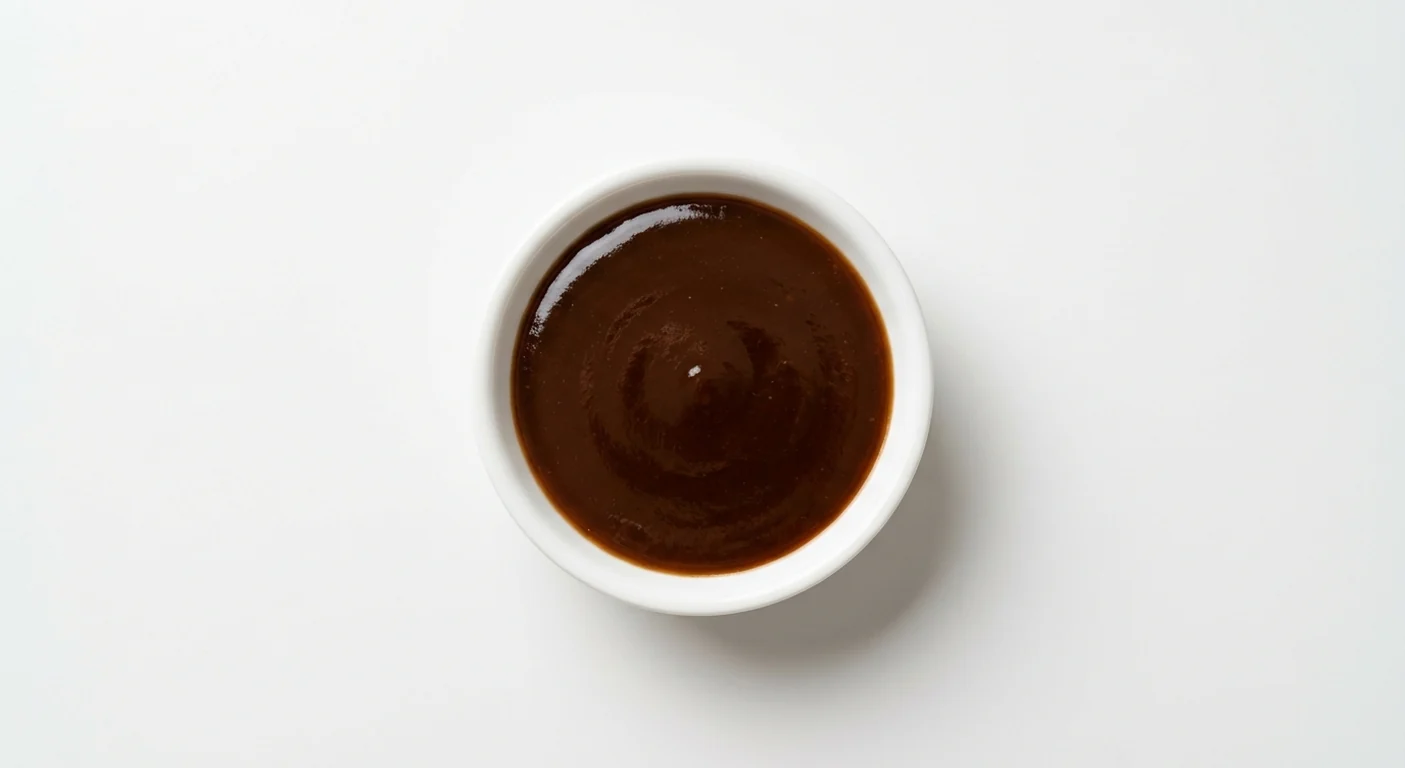 Wagamama Amai Sauce, glossy dark brown sweet tamarind amai sauce in a white dipping dish, nutrition and calories