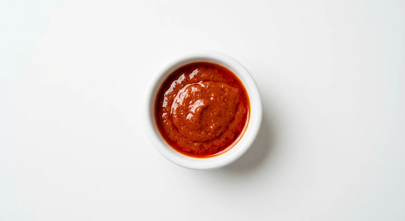 Wagamama Firecracker Sauce, glossy vivid red-orange firecracker curry sauce in a white dipping dish, nutrition and calories