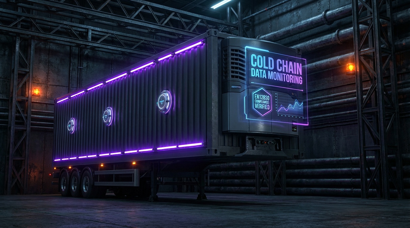 Refrigerated truck with cold chain temperature and door monitoring sensors