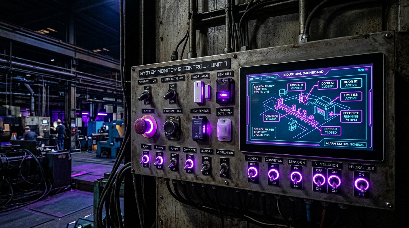 Equipment monitoring panel showing machine status and vibration anomaly detection