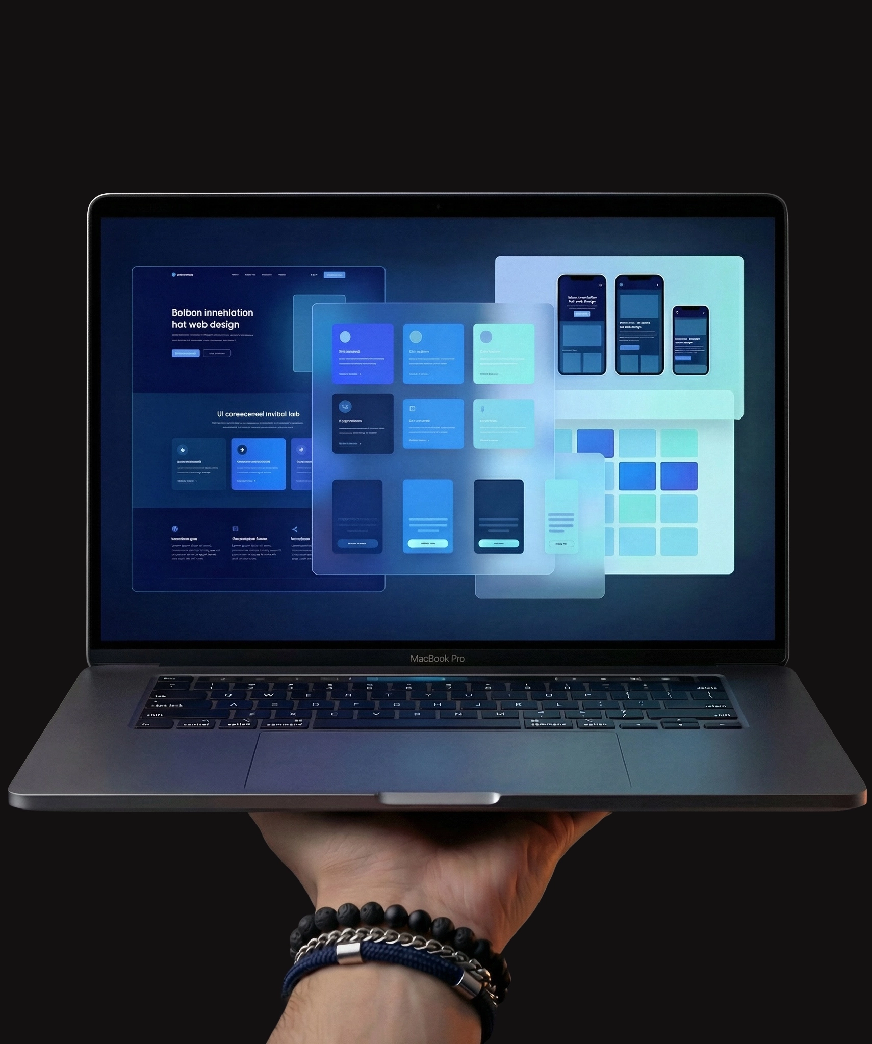 Webflow website interface displayed on laptop
