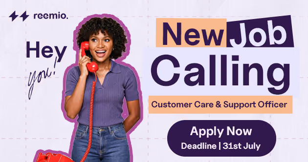 Smiling woman with curly hair holding red phone receiver to her ear with Hey You! text nearby.