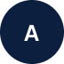 White capital letter A centered on a dark blue circular background.