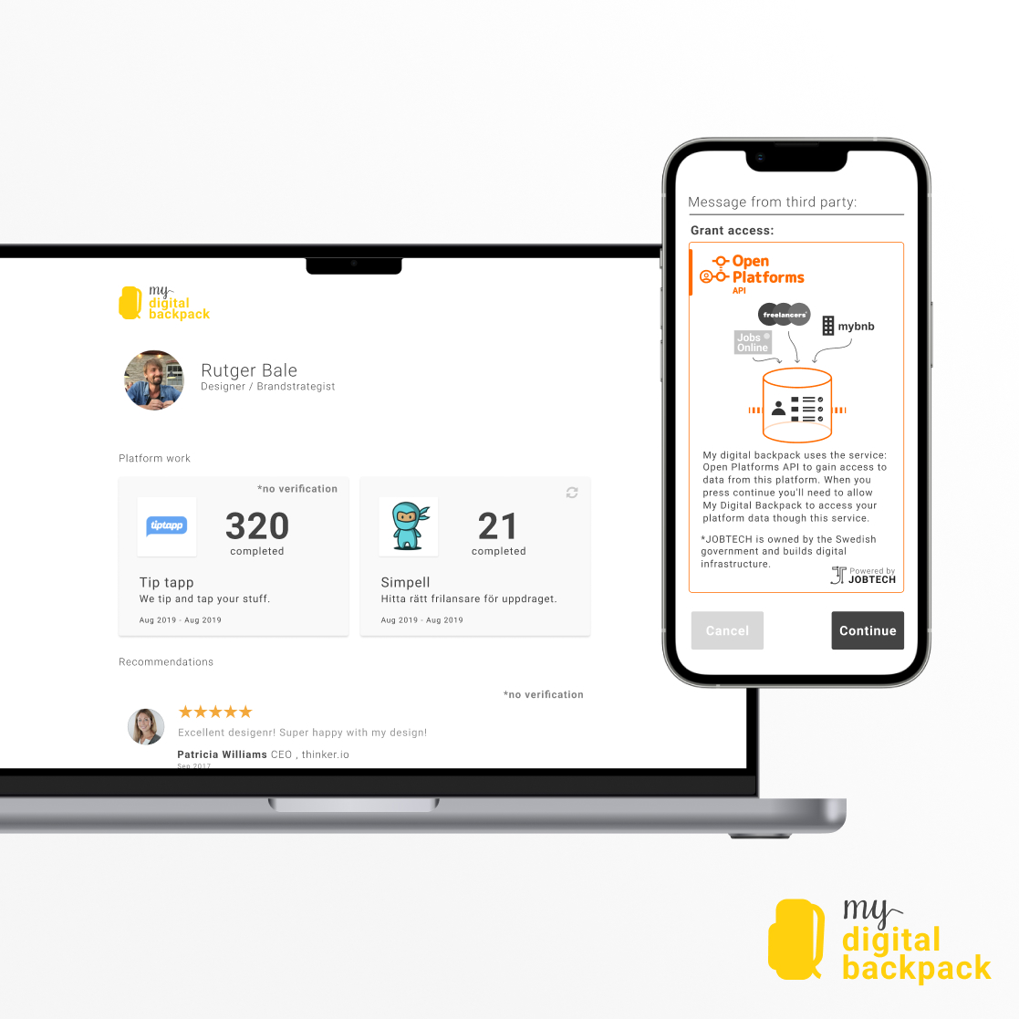 Illustration av My Digital Backpack – ett verktyg för gigarbetares dataportabilitet