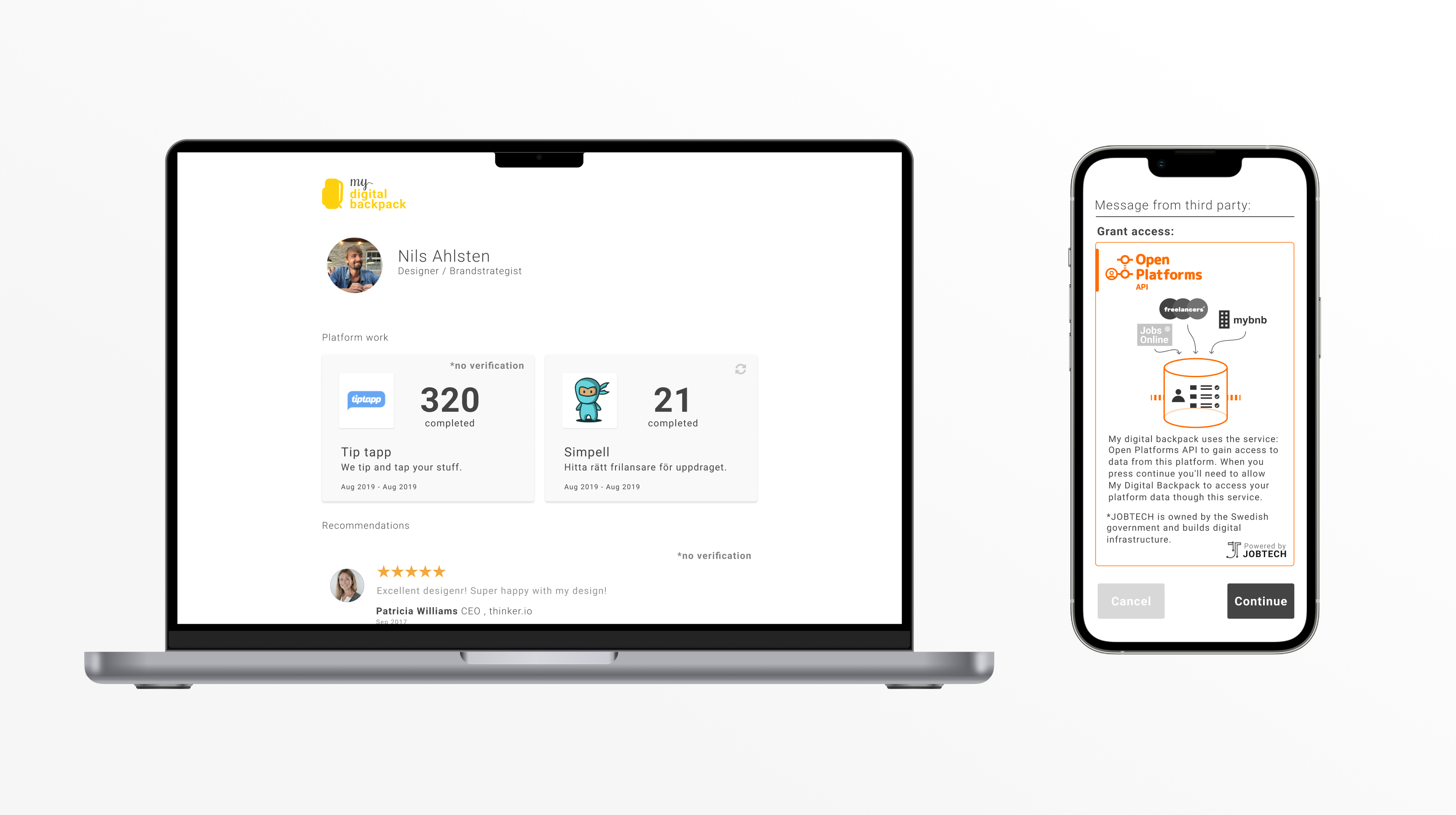 Mobilmockup av My Digital Backpack-appen