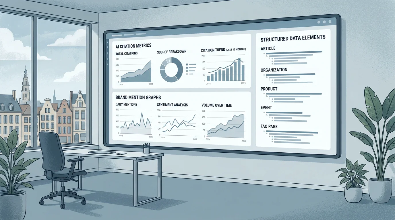 Dashboard showing AI citation metrics and brand visibility monitoring for generative engine optimisation