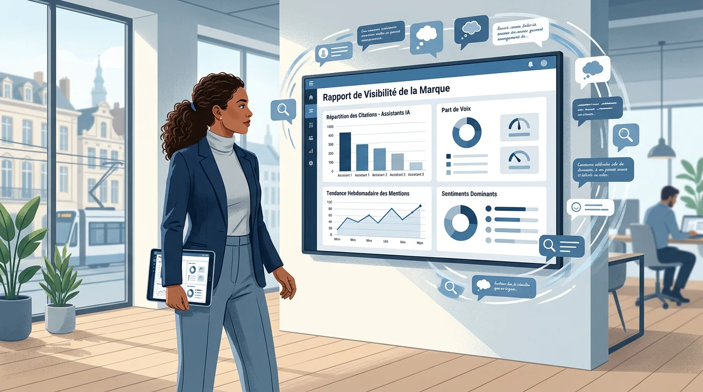 Professionnel analysant la visibilité de sa marque dans les réponses générées par les IA