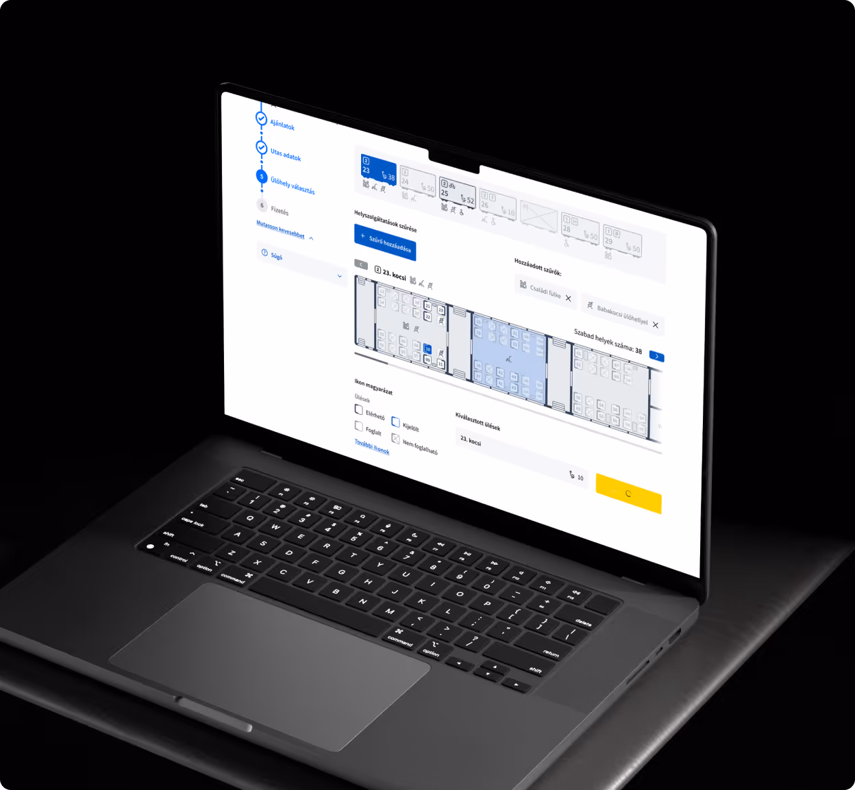 Seat reservation for MÁV - reservation step 2 on desktop