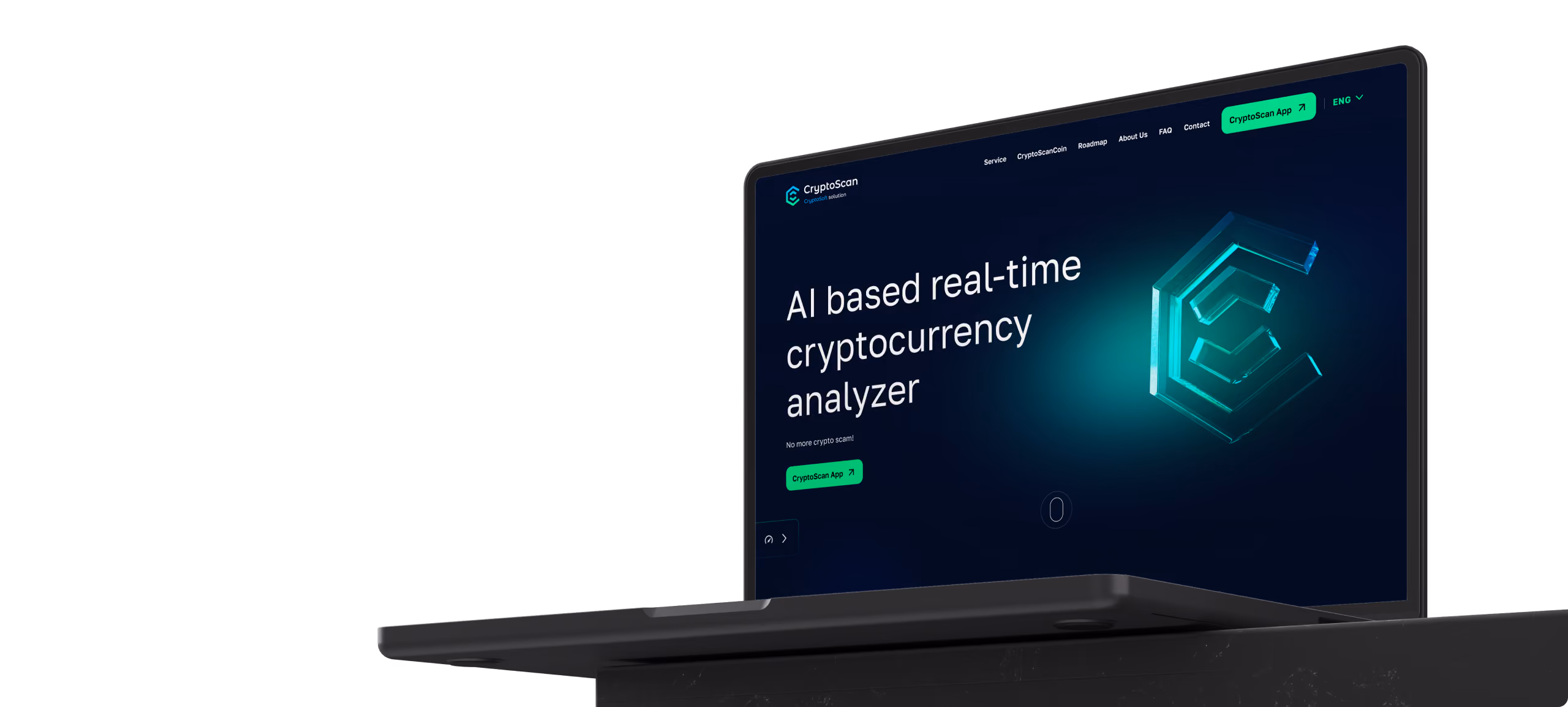 Laptop screen showing CryptoScan's AI-based cryptocurrency analysis webpage in Hungarian.