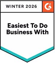 G2 Winter 2026 badge with the text 'Easiest To Do Business With' and G2 logo.