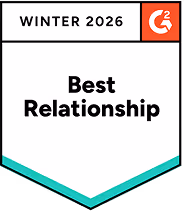 G2 badge for Winter 2026 awarded for Best Relationship.