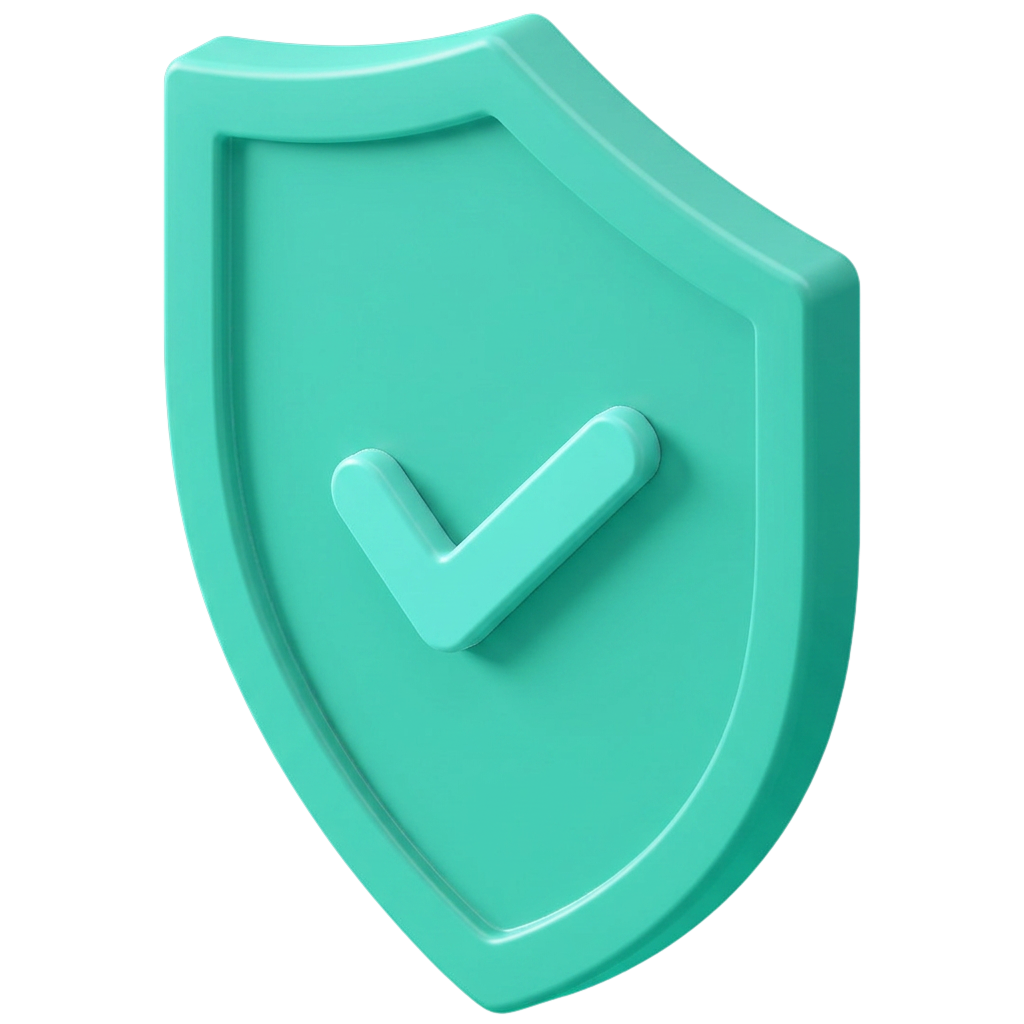 A teal CGI Shield with a tick on the front