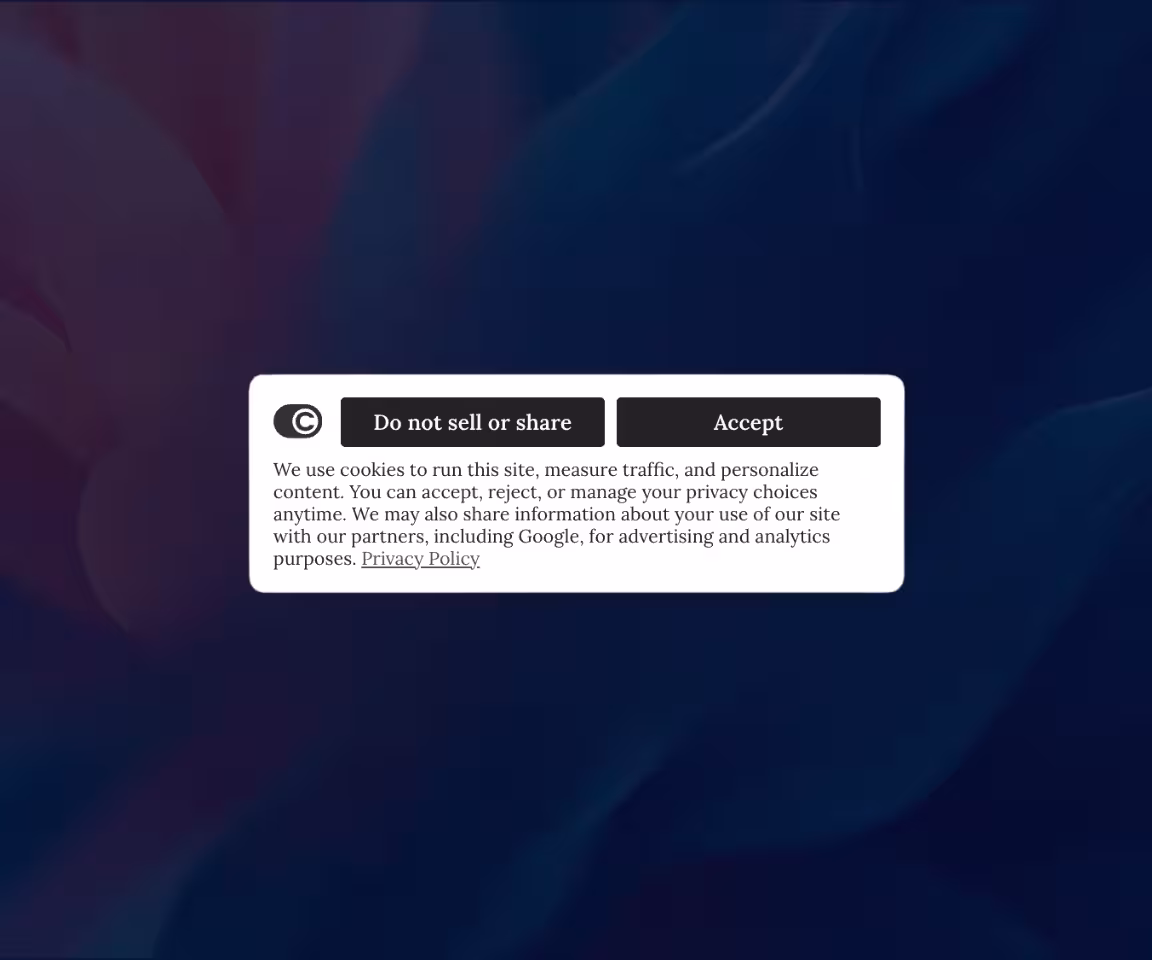 Cookie consent banner with options to 'Do not sell or share' and 'Accept,' and a privacy policy link.