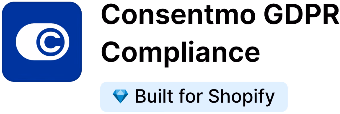 Consentmo GDPR Compliance app logo with text and a badge stating Built for Shopify