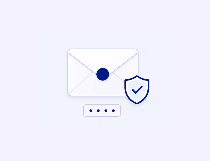 White sealed envelope with security shield and password dots symbolizing secure email or message.