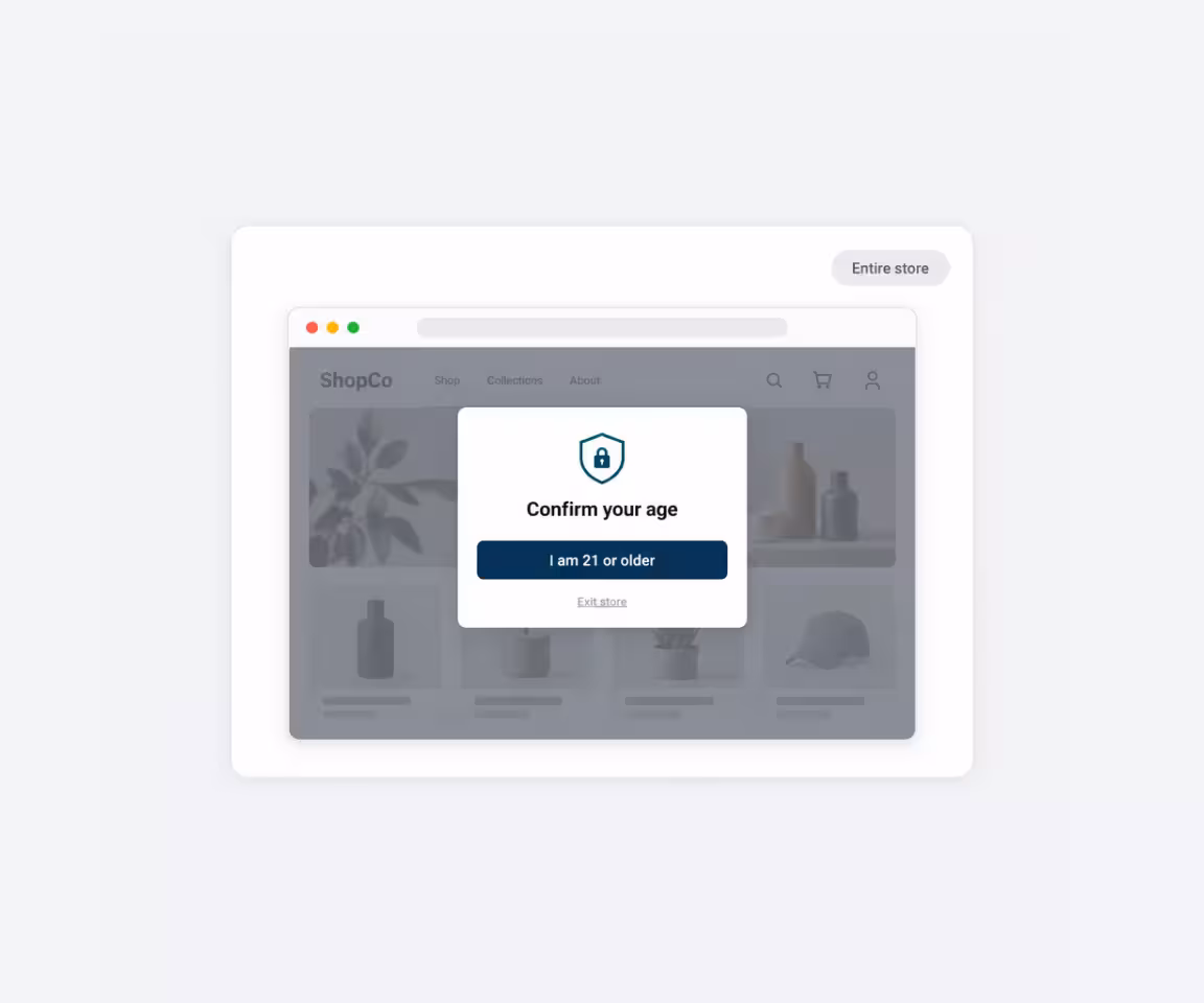 Consentmo Age Gate displaying age verification before visitors can access the entire Shopify store.
