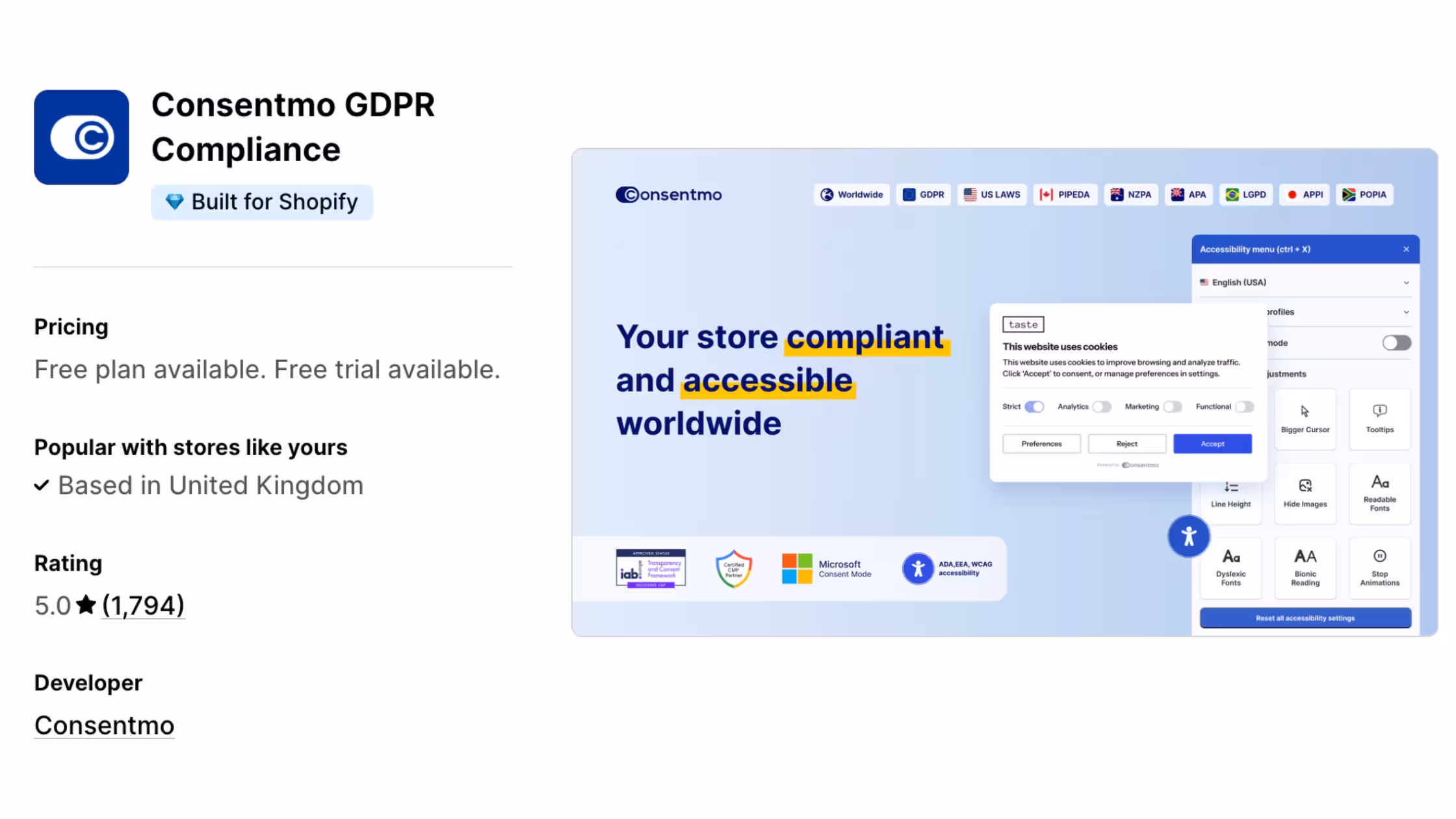 Consentmo listing page screenshot.