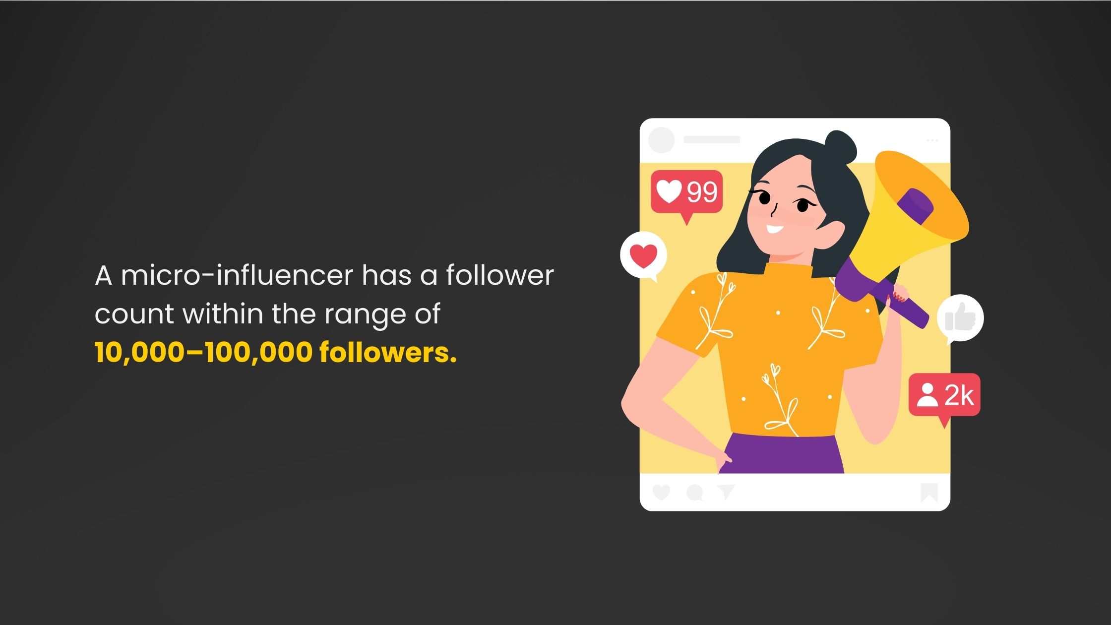 graphic of a girl with speaker and social buttons around here