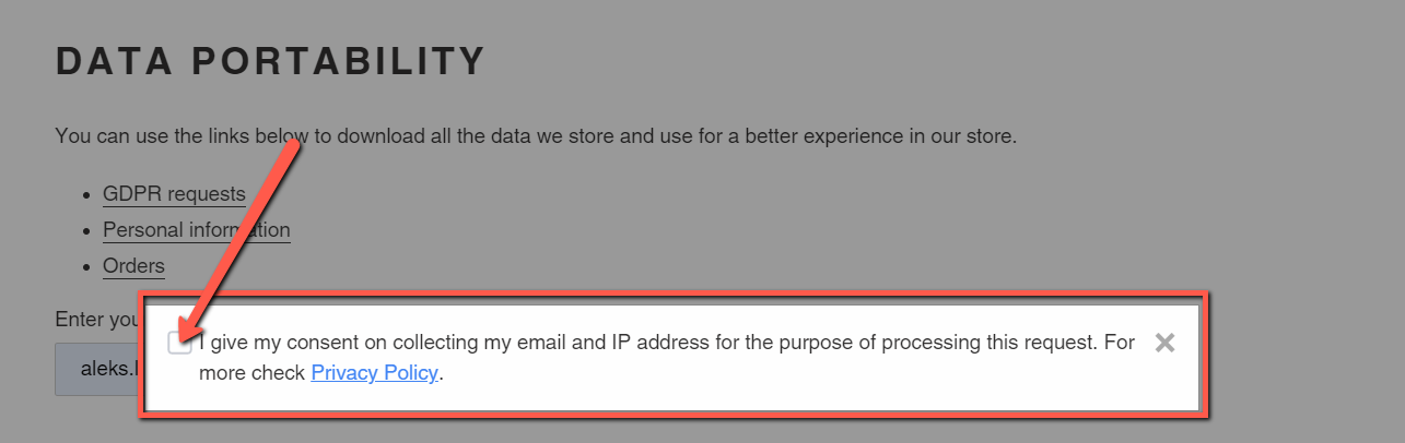 Confirming consent on collecting email and IP address for the purpose of the request