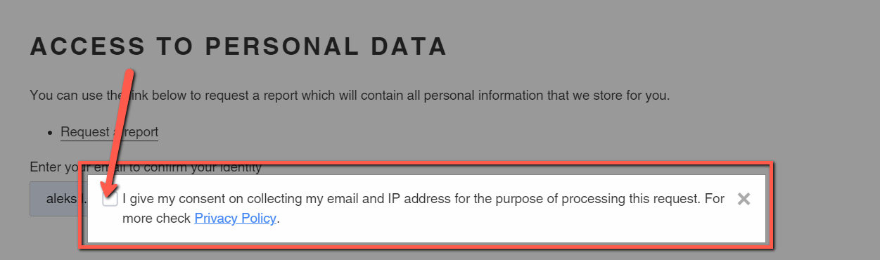 Confirming consent on collecting email and IP address for the purpose of the request