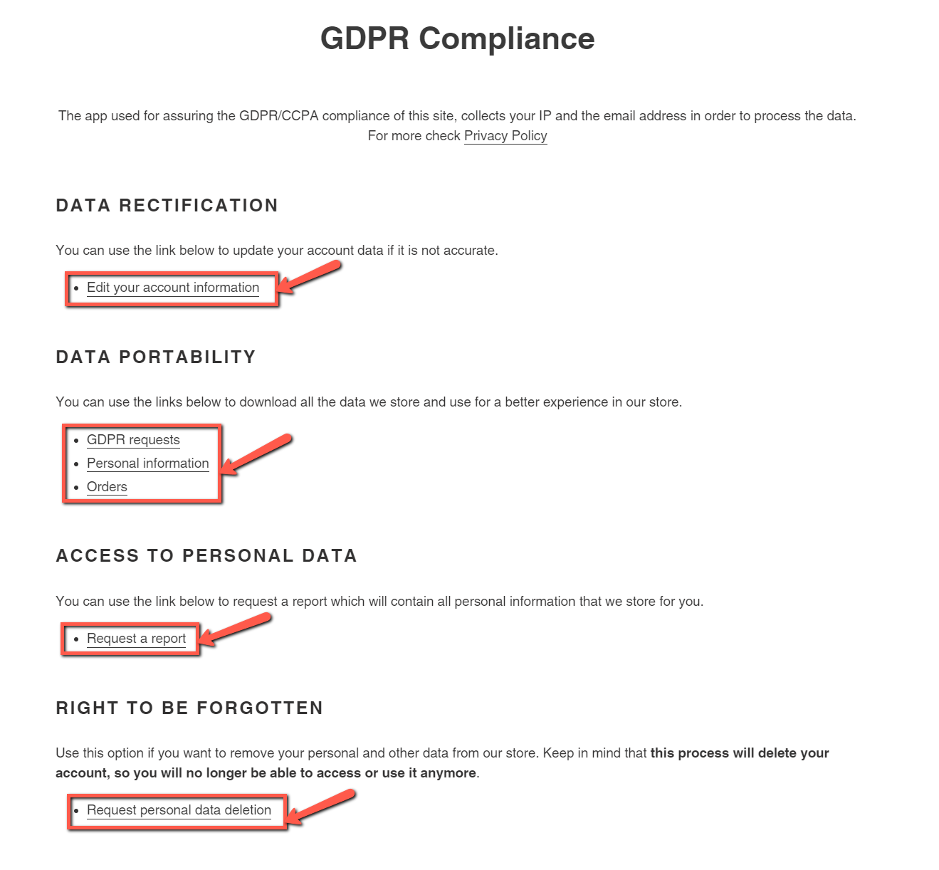 GDPR compliance page