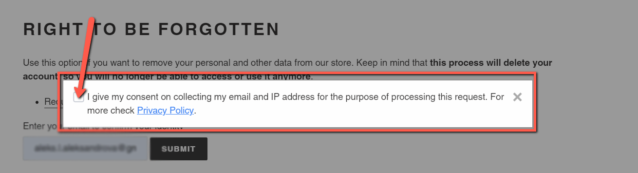 Confirming consent on collecting email and IP address for the purpose of the request